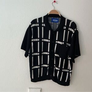 Awake Black Short-Sleeve Button Shirt with White Grid